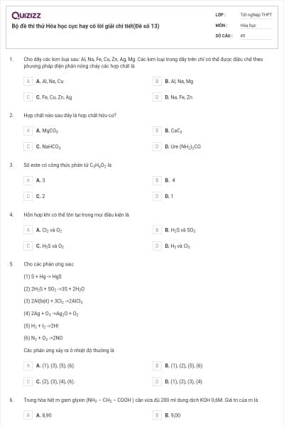 Bộ đề thi thử Hóa học cực hay có lời giải chi tiết(Đề số 13)
