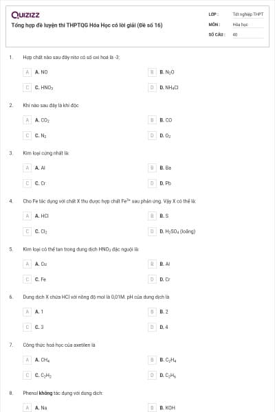 Tổng hợp đề luyện thi THPTQG Hóa Học có lời giải (Đề số 16)