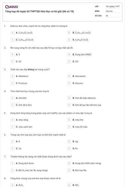 Tổng hợp đề luyện thi THPTQG Hóa Học có lời giải (Đề số 18)