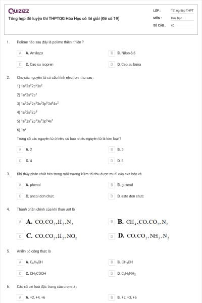 Tổng hợp đề luyện thi THPTQG Hóa Học có lời giải (Đề số 19)