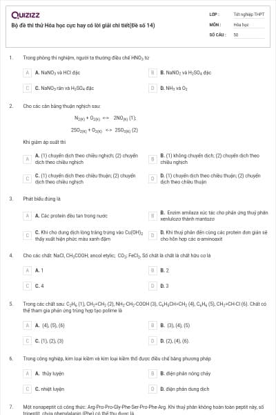 Bộ đề thi thử Hóa học cực hay có lời giải chi tiết(Đề số 14)