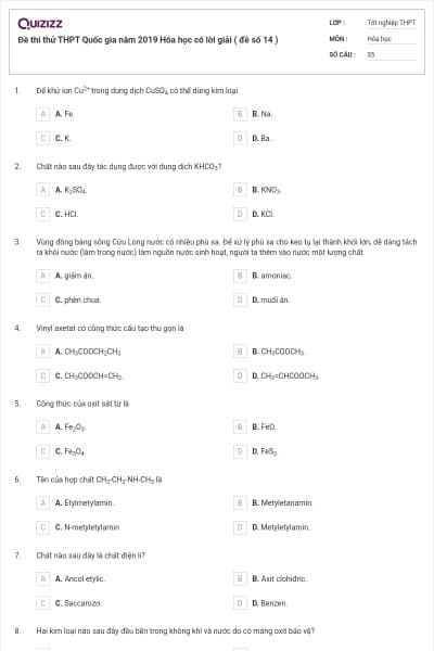 Đề thi thử THPT Quốc gia năm 2019 Hóa học có lời giải ( đề số 14 )
