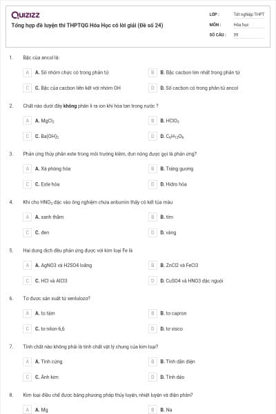 Tổng hợp đề luyện thi THPTQG Hóa Học có lời giải (Đề số 24)