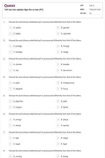 100 câu trắc nghiệm Ngữ Âm cơ bản (P2)