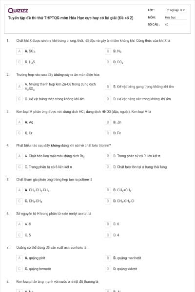 Tuyển tập đề thi thử THPTQG môn Hóa Học cực hay có lời giải (Đề số 2)