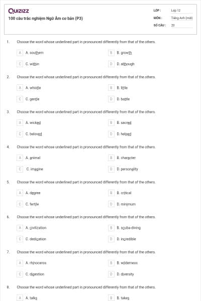 100 câu trắc nghiệm Ngữ Âm cơ bản (P3)