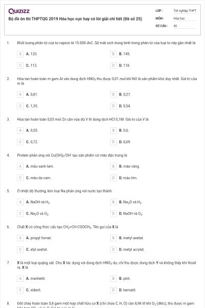 Bộ đề ôn thi THPTQG 2019 Hóa học cực hay có lời giải chi tiết (Đề số 25)