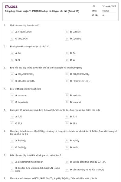 Tổng hợp đề ôn luyện THPTQG Hóa học có lời giải chi tiết (Đề số 16)