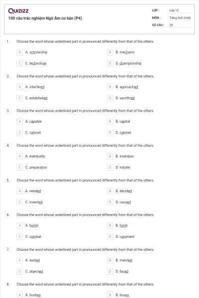 100 câu trắc nghiệm Ngữ Âm cơ bản (P4)