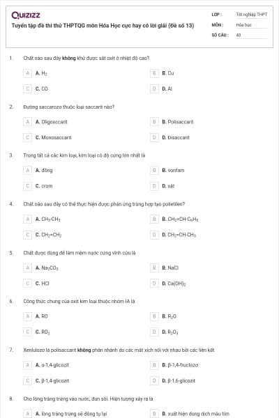 Tuyển tập đề thi thử THPTQG môn Hóa Học cực hay có lời giải (Đề số 13)