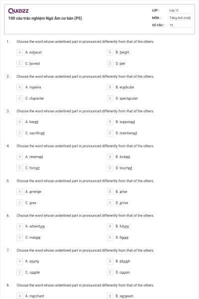 100 câu trắc nghiệm Ngữ Âm cơ bản (P5)