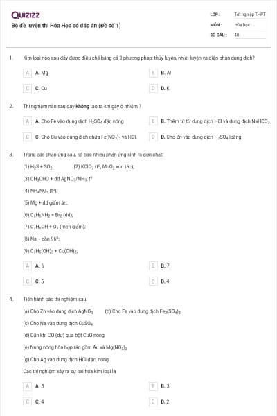 Bộ đề luyện thi Hóa Học có đáp án (Đề số 1)