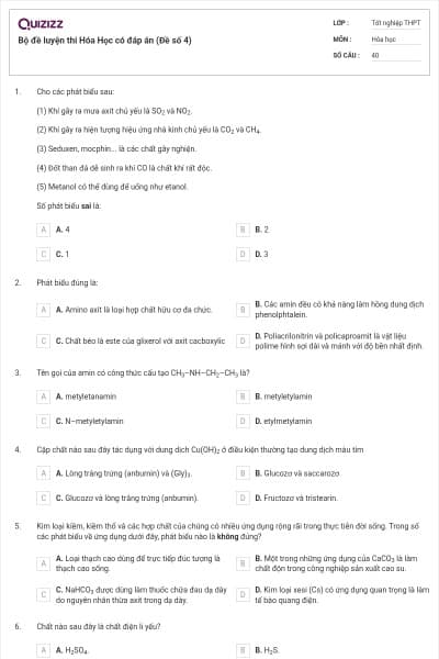 Bộ đề luyện thi Hóa Học có đáp án (Đề số 4)