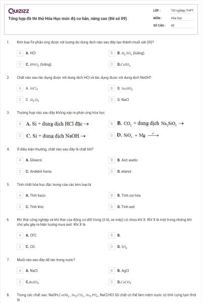 Tổng hợp đề thi thử Hóa Học mức độ cơ bản, nâng cao (Đề số 09)