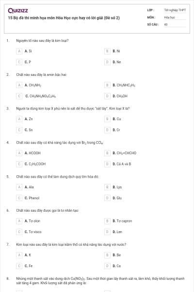 15 Bộ đề thi minh họa môn Hóa Học cực hay có lời giải (Đề số 2)