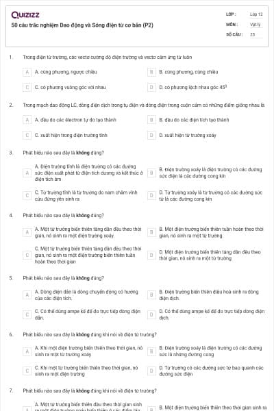 50 câu trắc nghiệm Dao động và Sóng điện từ cơ bản (P2)