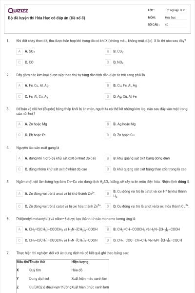 Bộ đề luyện thi Hóa Học có đáp án (Đề số 8)