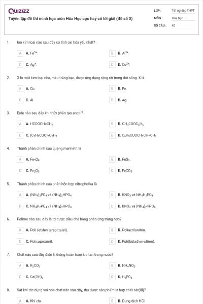 Tuyển tập đề thi minh họa môn Hóa Học cực hay có lời giải (đề số 3)