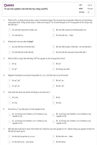 75 câu trắc nghiệm Liên kết hóa học nâng cao(P2)