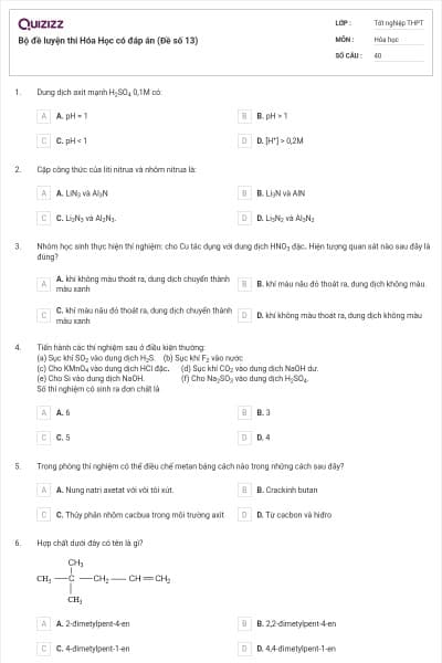 Bộ đề luyện thi Hóa Học có đáp án (Đề số 13)