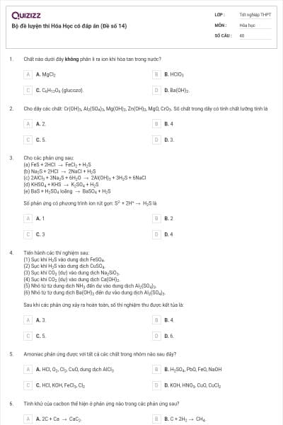 Bộ đề luyện thi Hóa Học có đáp án (Đề số 14)
