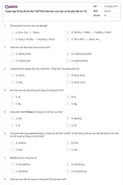 Tuyển tập 20 bộ đề thi thử THPTQG Hóa Học cực hay có lời giải (Đề số 13)