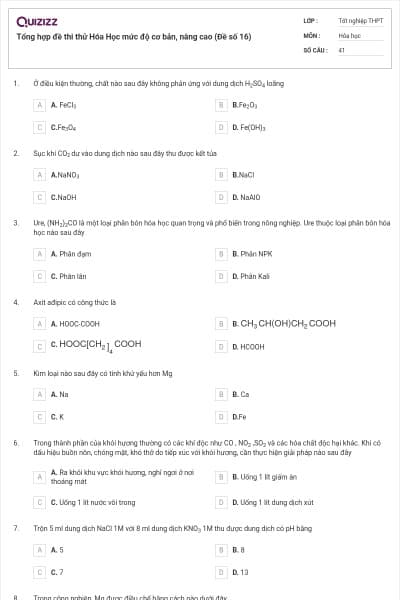 Tổng hợp đề thi thử Hóa Học mức độ cơ bản, nâng cao (Đề số 16)