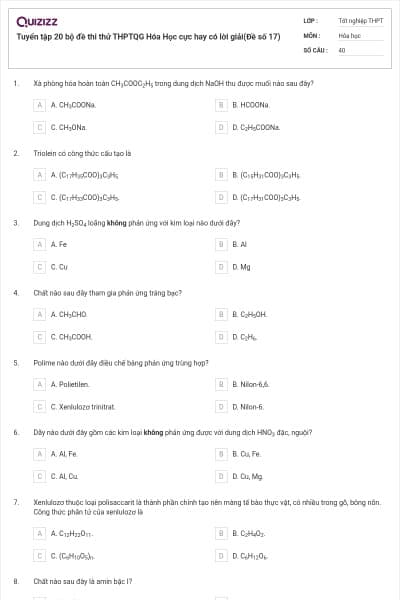 Tuyển tập 20 bộ đề thi thử THPTQG Hóa Học cực hay có lời giải(Đề số 17)