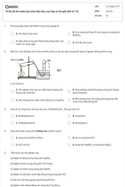 15 Bộ đề thi minh họa môn Hóa Học cực hay có lời giải (Đề số 13)