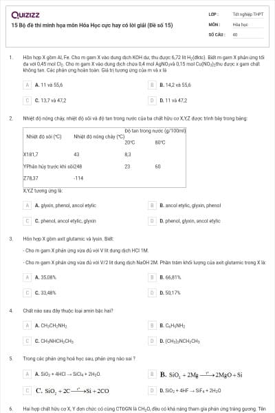 15 Bộ đề thi minh họa môn Hóa Học cực hay có lời giải (Đề số 15)
