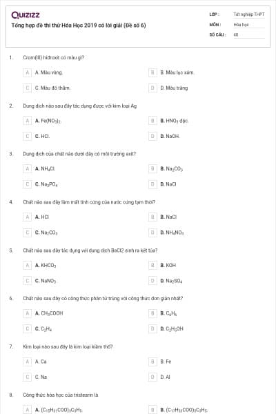 Tổng hợp đề thi thử Hóa Học 2019 có lời giải (Đề số 6)