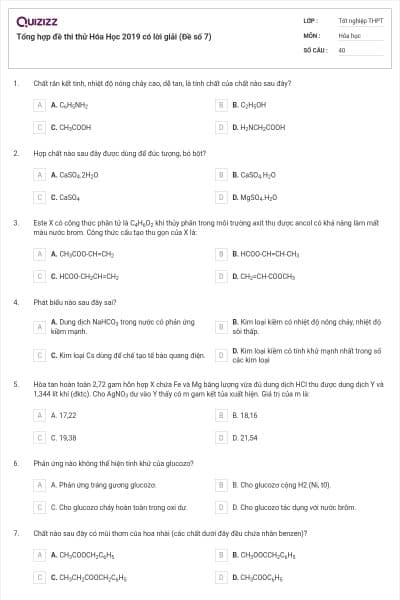 Tổng hợp đề thi thử Hóa Học 2019 có lời giải (Đề số 7)