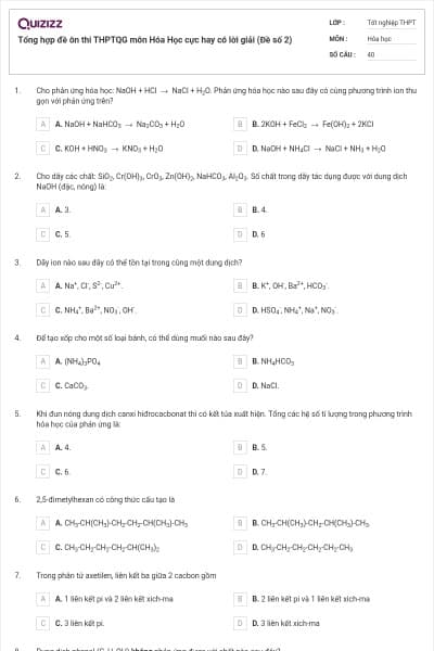Tổng hợp đề ôn thi THPTQG môn Hóa Học cực hay có lời giải (Đề số 2)