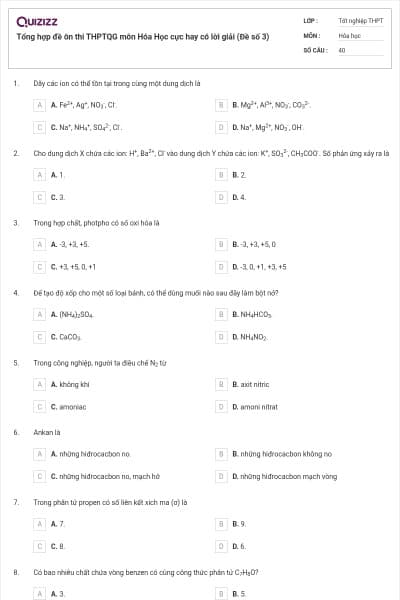 Tổng hợp đề ôn thi THPTQG môn Hóa Học cực hay có lời giải (Đề số 3)