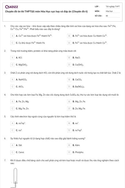 Chuyên đề ôn thi THPTQG môn Hóa Học cực hay có đáp án (Chuyên đề 6)