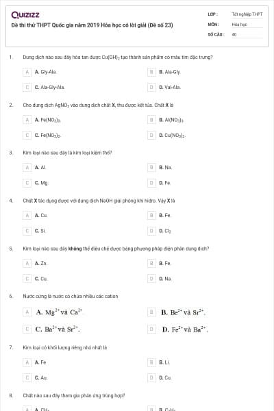 Đề thi thử THPT Quốc gia năm 2019 Hóa học có lời giải (Đề số 23)