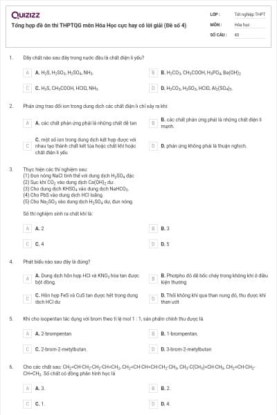 Tổng hợp đề ôn thi THPTQG môn Hóa Học cực hay có lời giải (Đề số 4)