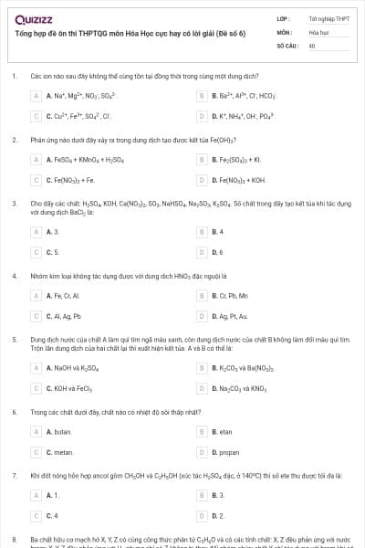 Tổng hợp đề ôn thi THPTQG môn Hóa Học cực hay có lời giải (Đề số 6)