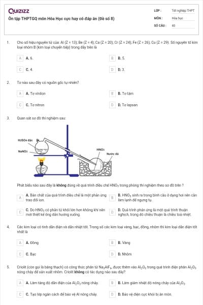 Ôn tập THPTGQ môn Hóa Học cực hay có đáp án (Đề số 8)