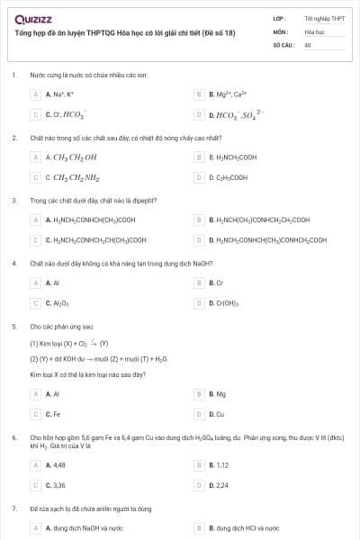 Tổng hợp đề ôn luyện THPTQG Hóa học có lời giải chi tiết (Đề số 18)