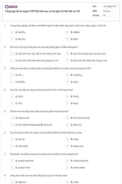 Tổng hợp đề ôn luyện THPTQG Hóa học có lời giải chi tiết (Đề số 19)