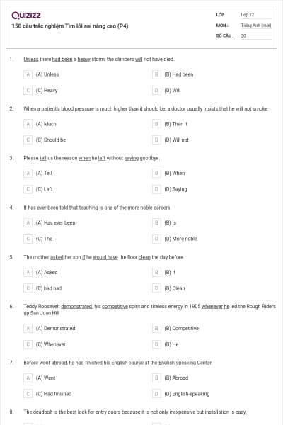 150 câu trắc nghiệm Tìm lỗi sai nâng cao (P4)