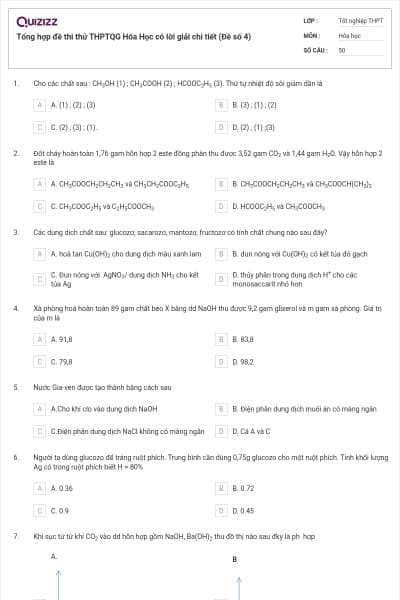 Tổng hợp đề thi thử THPTQG Hóa Học có lời giải chi tiết (Đề số 4)