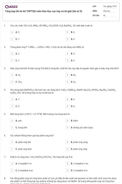 Tổng hợp đề ôn thi THPTQG môn Hóa Học cực hay có lời giải (Đề số 9)