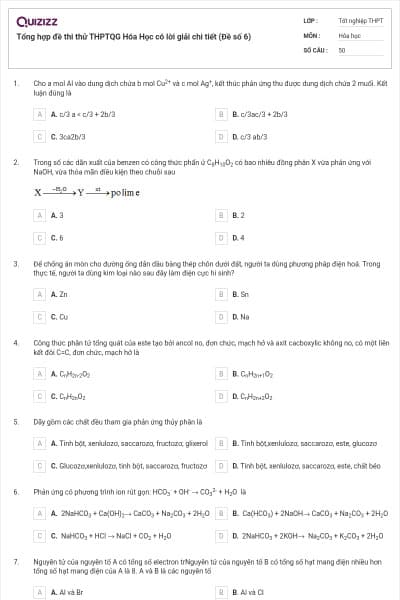 Tổng hợp đề thi thử THPTQG Hóa Học có lời giải chi tiết (Đề số 6)