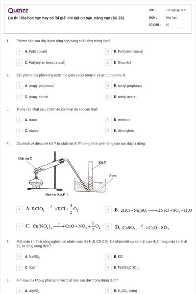 Đề thi Hóa học cực hay có lời giải chi tiết cơ bản, nâng cao (Đề 26)