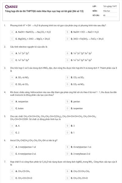 Tổng hợp đề ôn thi THPTQG môn Hóa Học cực hay có lời giải (Đề số 13)