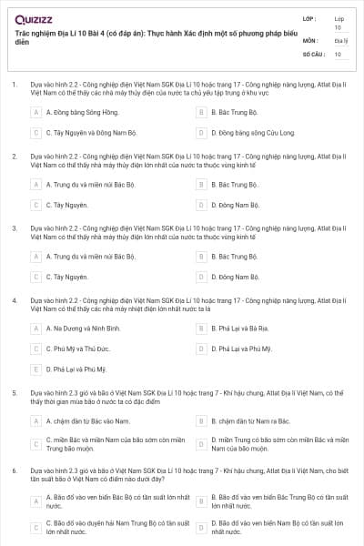 Trắc nghiệm Địa Lí 10 Bài 4 (có đáp án): Thực hành Xác định một số phương pháp biểu diễn