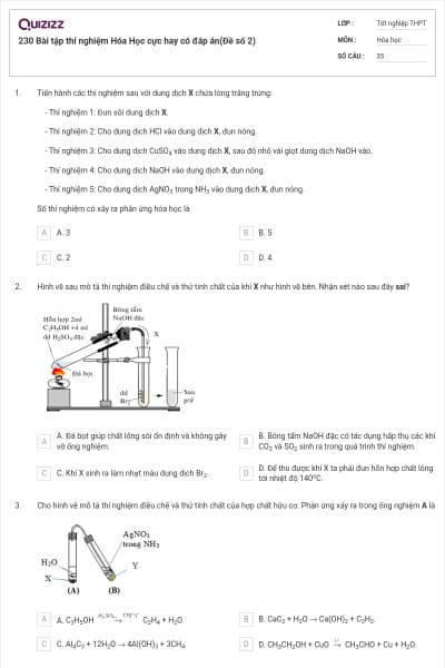 230 Bài tập thí nghiệm Hóa Học cực hay có đáp án(Đề số 2)