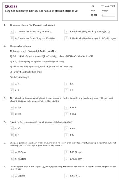 Tổng hợp đề ôn luyện THPTQG Hóa học có lời giải chi tiết (Đề số 20)